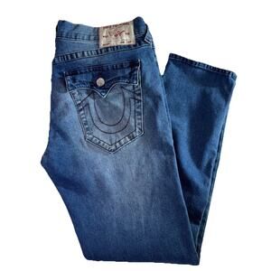 True Religion Rocco Relaxed Skinny Jeans Mens 36x32 Stretch Embroidered